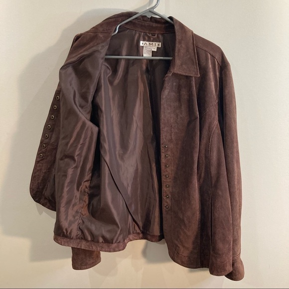 AMI Sz 1X Suede Leather Snap Closure Lined Classic Jacket - Picture 9 of 9